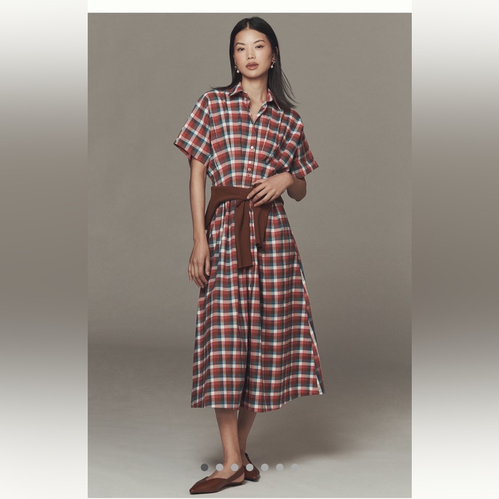 Anthropologie Red Plaid Midi Dress